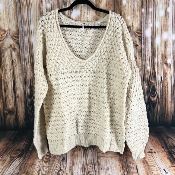Free People Sweaters - FREE PEOPLE Cream Crochet Knit Sweater